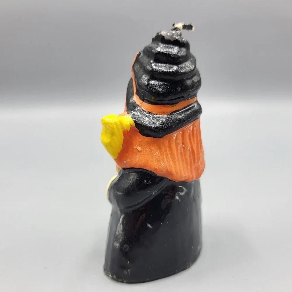 Vintage Halloween Spooky Witch Candle Figurine Small Black Orange 4